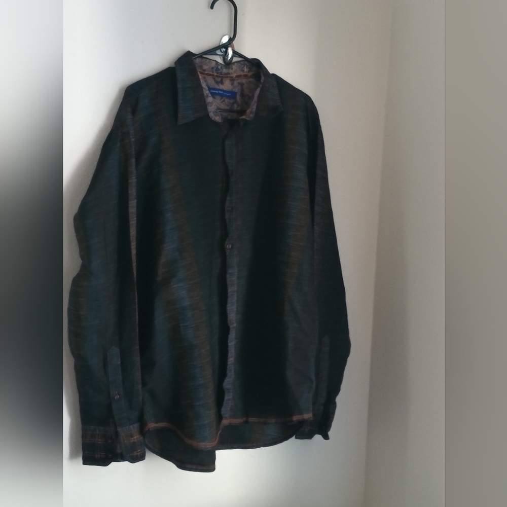 Georg Roth Shirt Men 2X Blue Paisley Button-Up Denim Church Academia Office Y2K